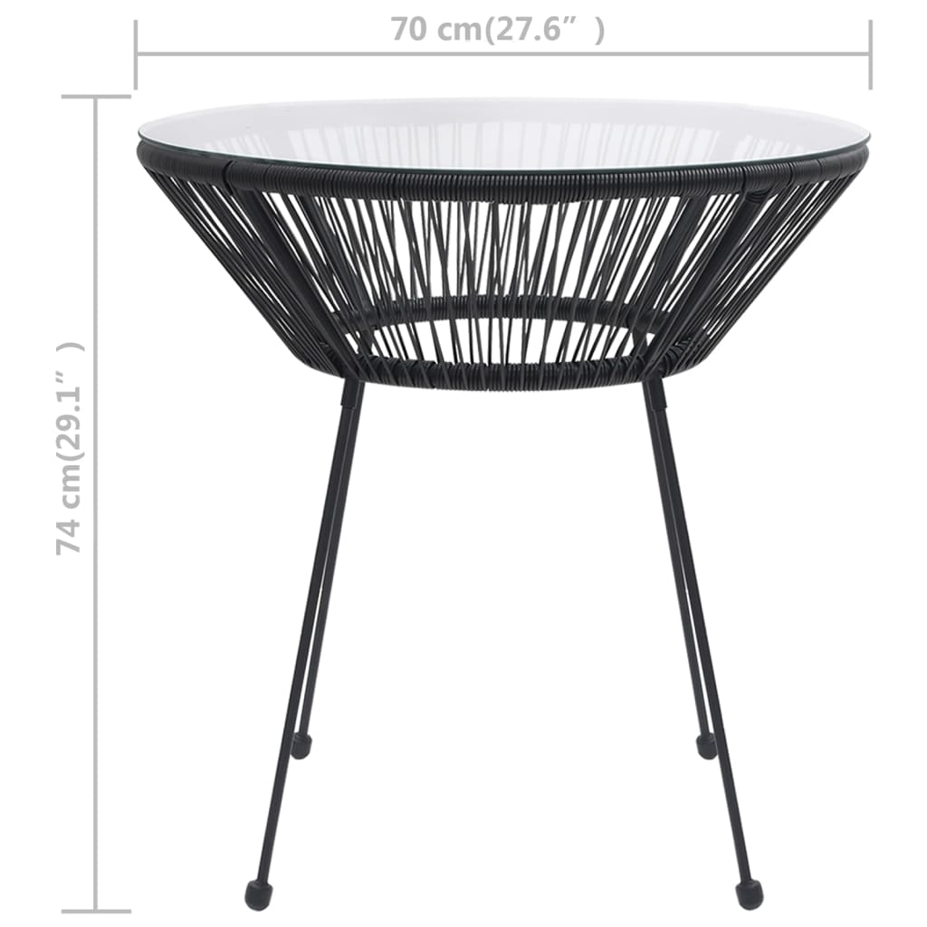 Tavolo da Giardino Nero 70x74 cm in Rattan e Vetro - homemem39