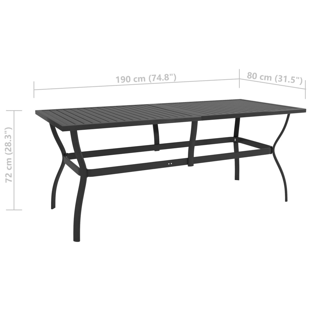 Tavolo da Giardino Antracite 190x80x72 cm in Acciaio - homemem39