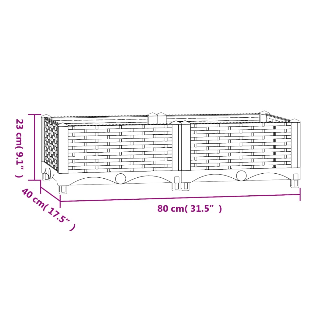 Fioriera Rialzata 80x40x23 cm in Polipropilene - homemem39