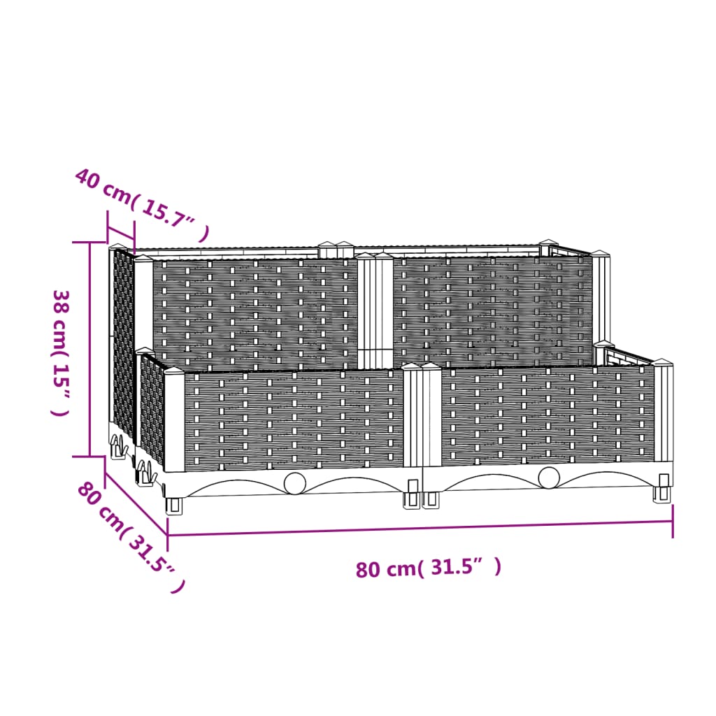 Fioriera Rialzata 80x80x38 cm in Polipropilene - homemem39