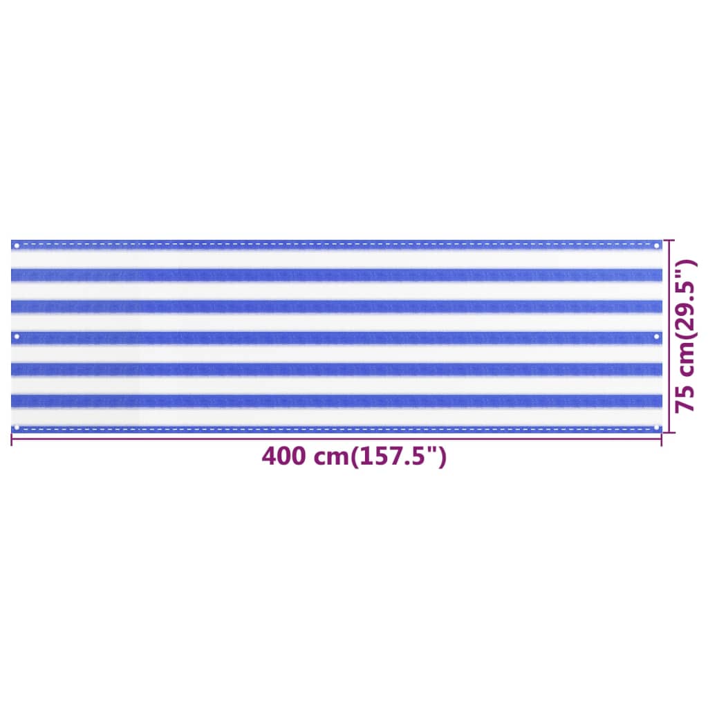 Paravento da Balcone Blu e Bianco 75x400 cm in HDPE - homemem39