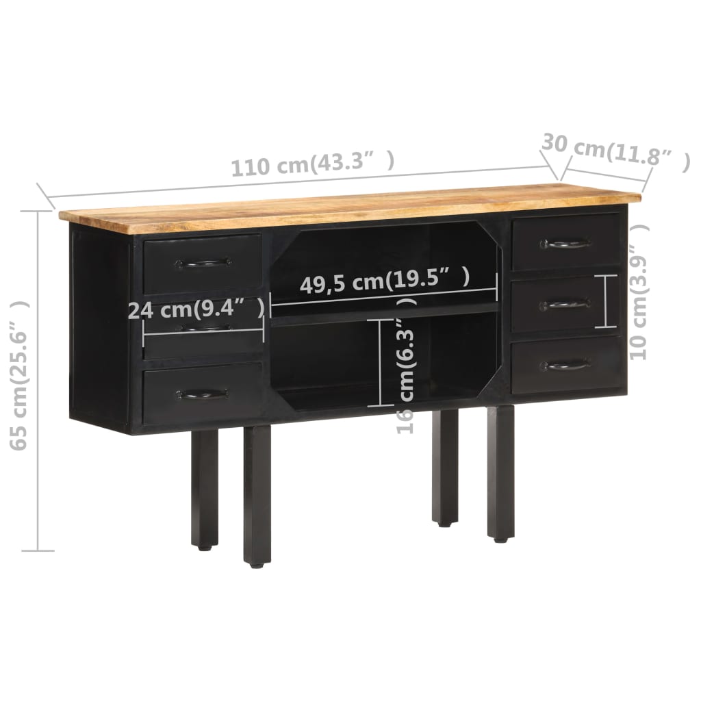 Credenza 110x30x65 cm in Massello di Mango Grezzo e Acciaio - homemem39