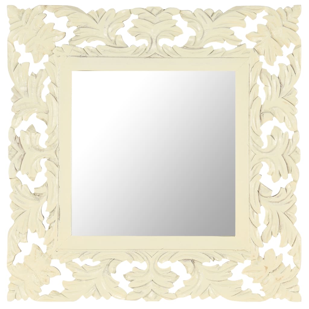 Specchio Intagliato a Mano Bianco 50x50 cm in Massello di Mango - homemem39