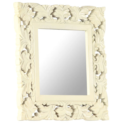 Specchio Intagliato a Mano Bianco 50x50 cm in Massello di Mango - homemem39