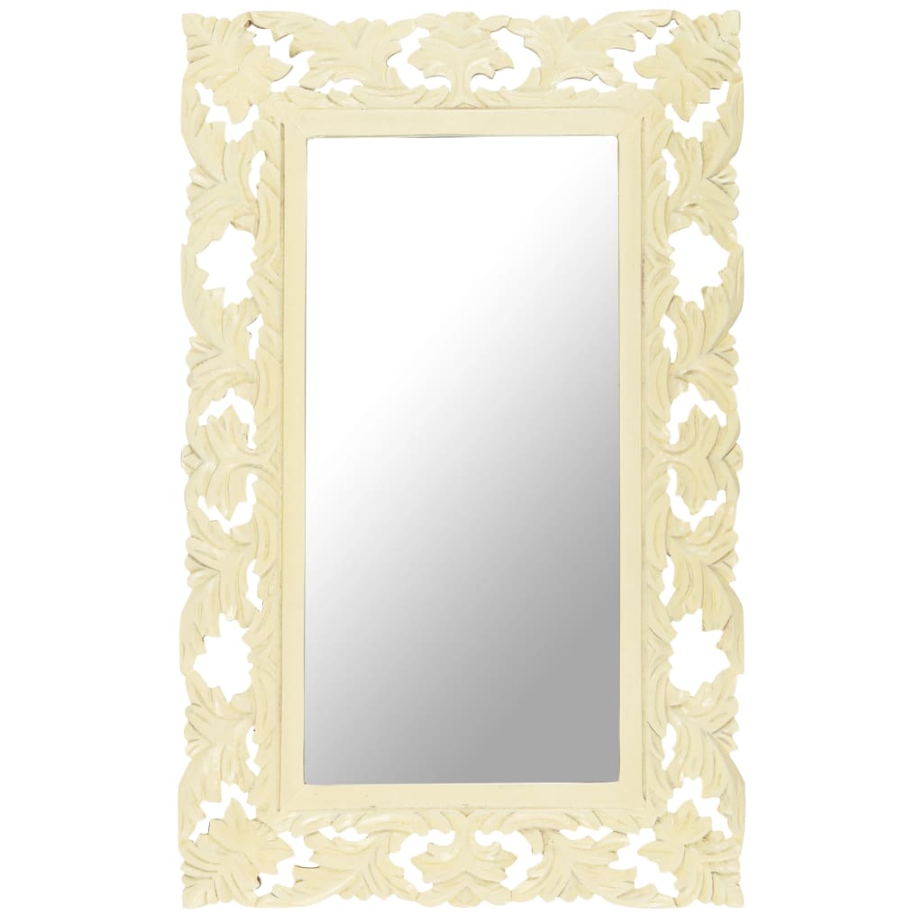 Specchio Intagliato a Mano Bianco 80x50 cm in Massello di Mango - homemem39