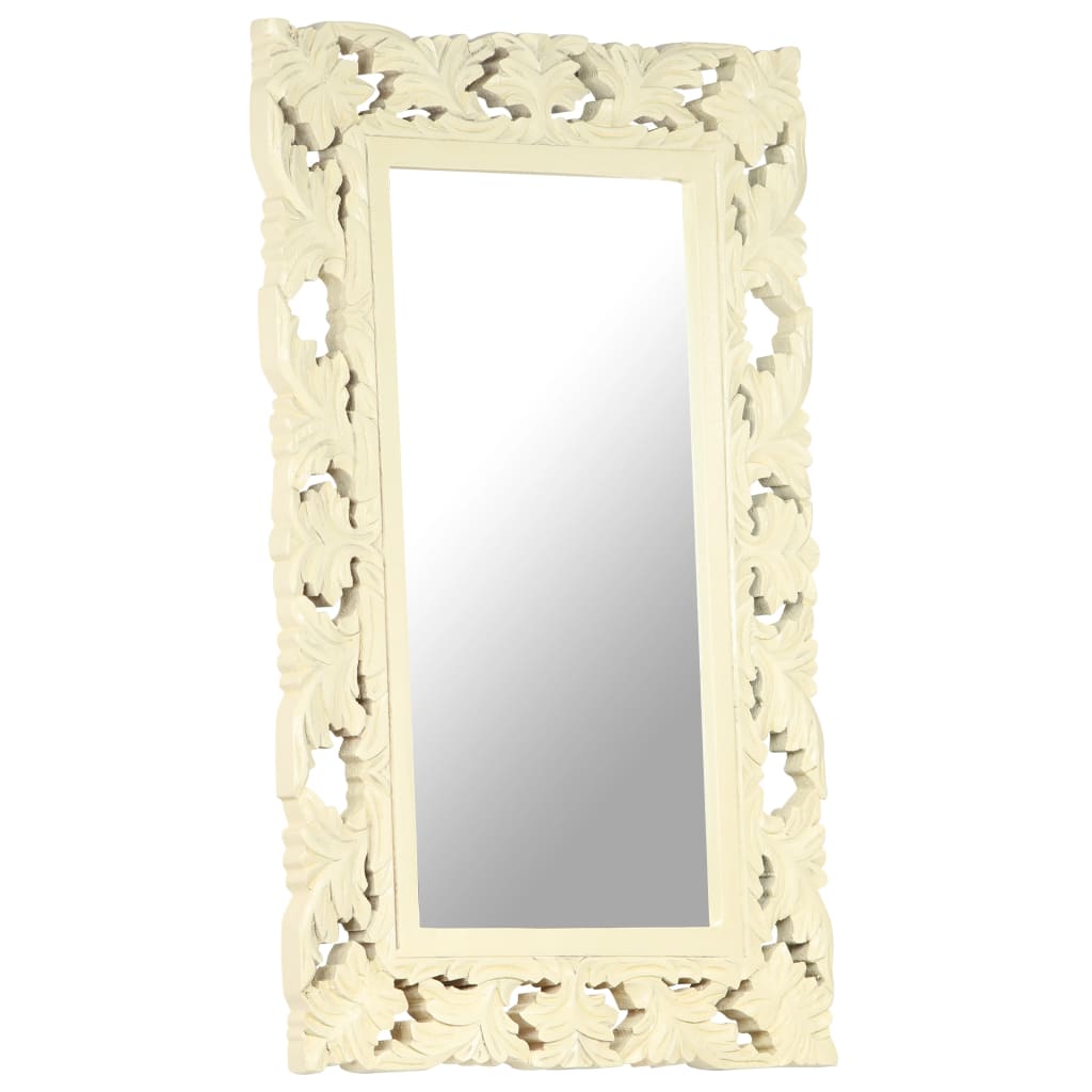 Specchio Intagliato a Mano Bianco 80x50 cm in Massello di Mango - homemem39