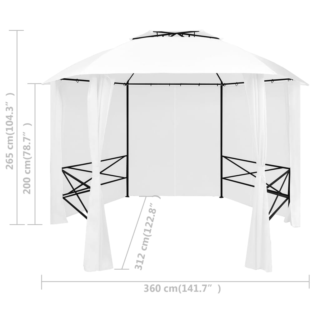 Gazebo da Giardino con Tende 360x312x265 cm Bianco 180 g/m² - homemem39