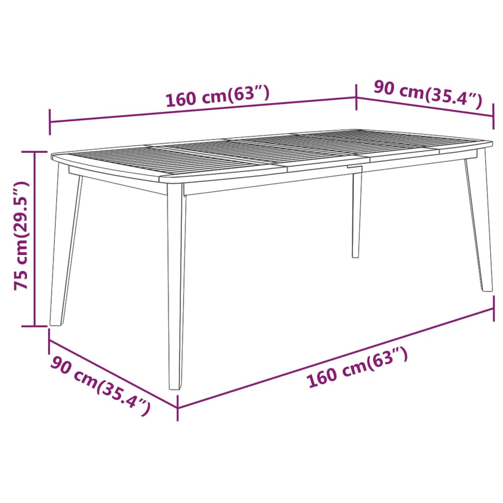 Tavolo da Giardino 160x90x75 cm Legno Massello Di Acacia - homemem39