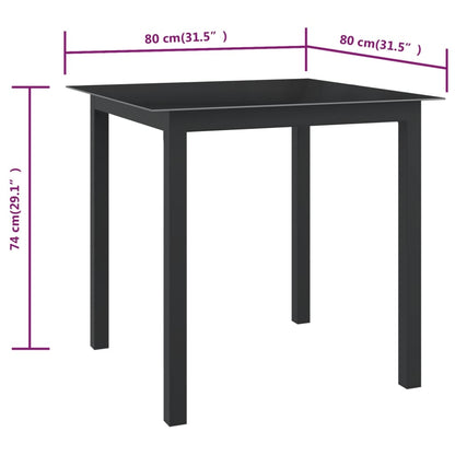 Tavolo da Giardino Nero 80x80x74 cm in Alluminio e Vetro - homemem39