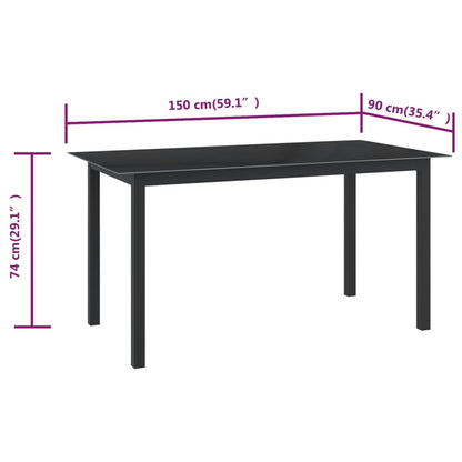 Tavolo da Giardino Nero 150x90x74cm in Alluminio e Vetro - homemem39
