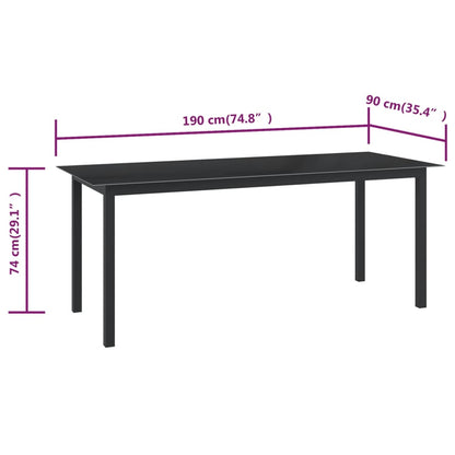 Tavolo da Giardino Nero 190x90x74 cm in Alluminio e Vetro - homemem39