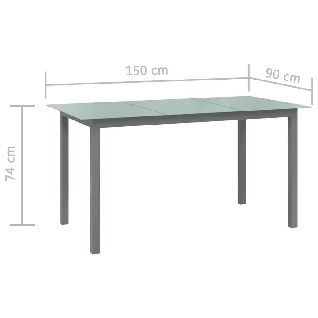 Tavolo da Giardino Grigio Chiaro 150x90x74cm Alluminio e Vetro - homemem39