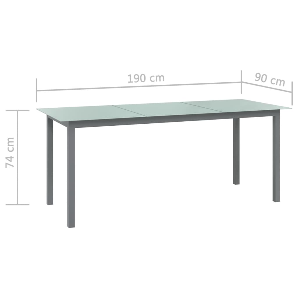 Tavolo da Giardino Grigio Chiaro 190x90x74cm Alluminio e Vetro - homemem39