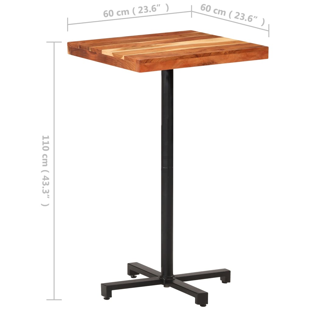 Tavolo da Bar Quadrato 60x60x110 cm Legno Massello di Acacia - homemem39
