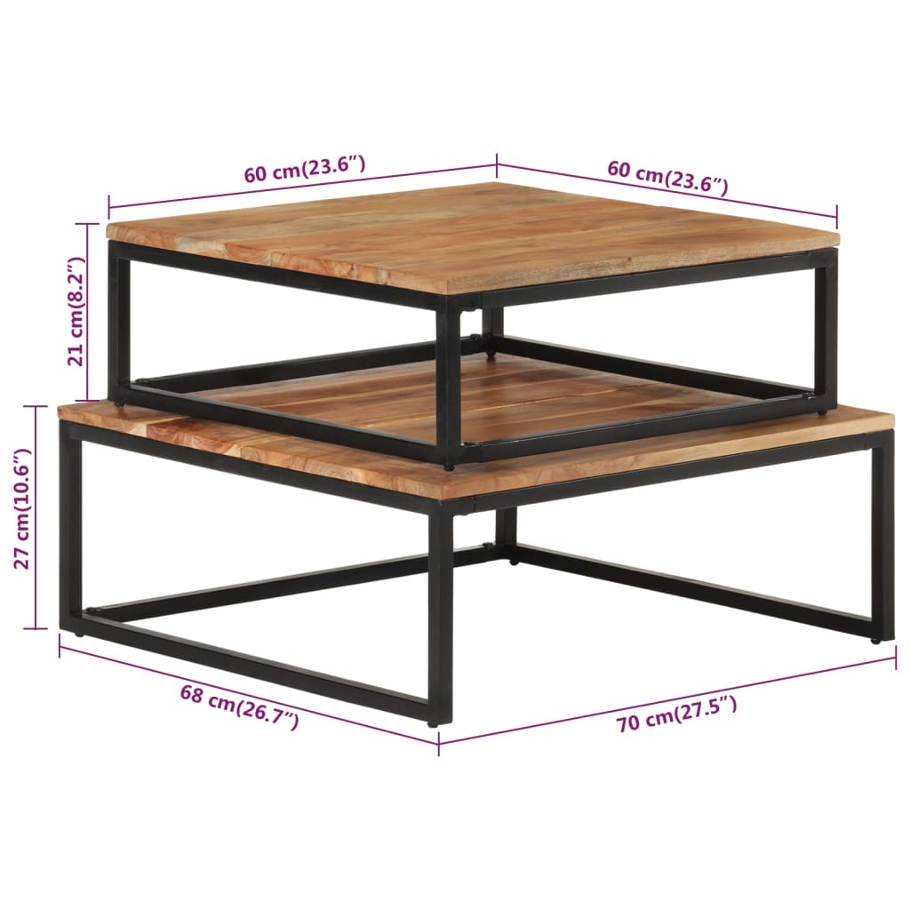 Tavolini da Salotto Impilabili 2 pz Legno Massello di Acacia - homemem39