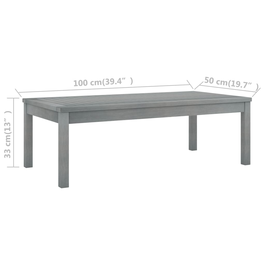 Tavolino da Caffè 100x50x33 cm Grigio Legno Massello di Acacia - homemem39