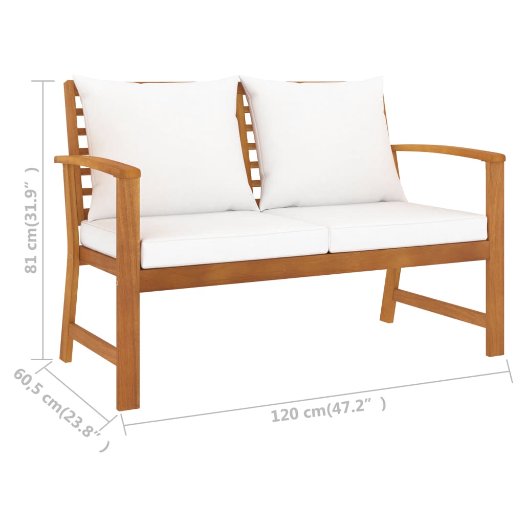 Panca da Giardino 120 cm con Cuscino Crema in Legno di Acacia - homemem39