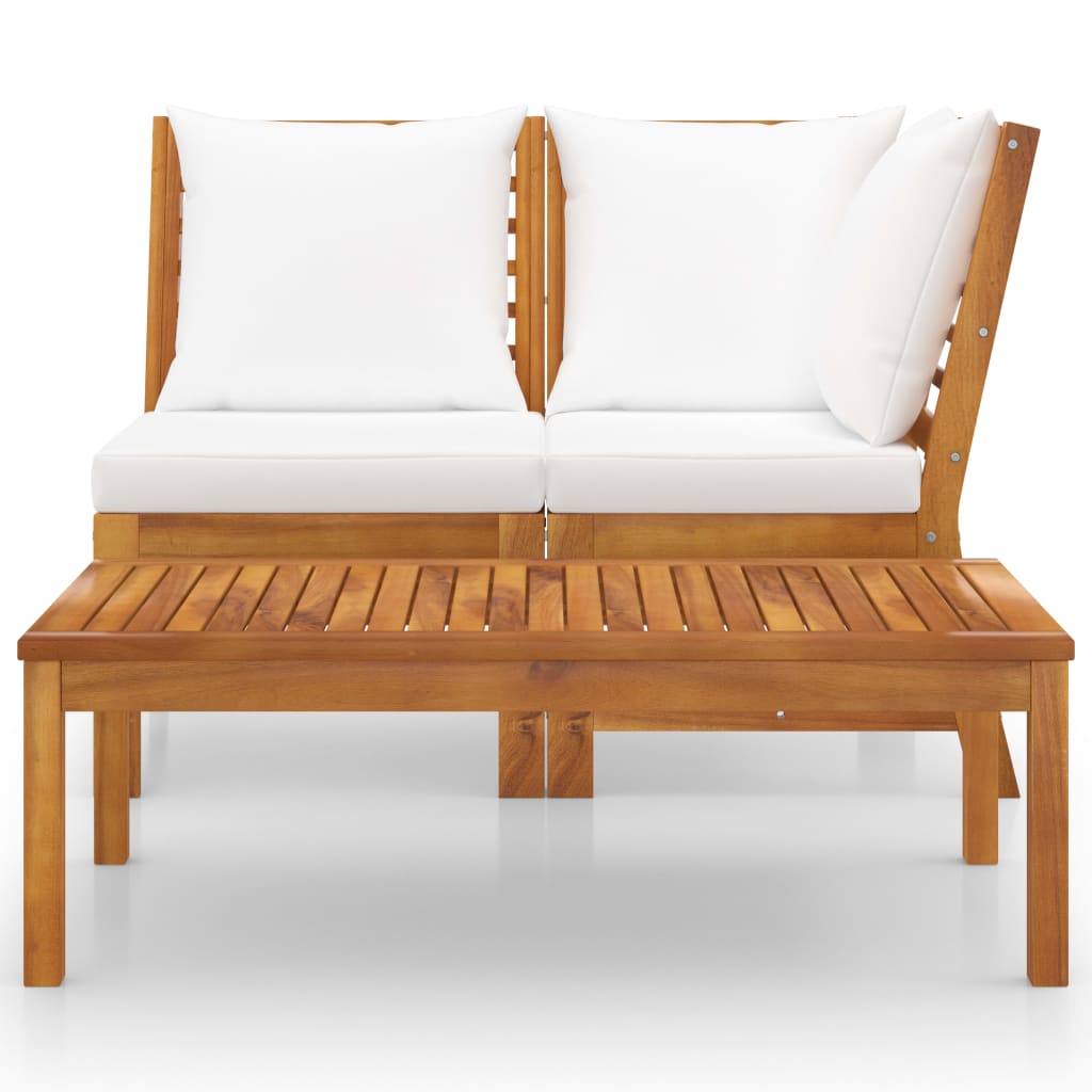 Set Divani da Giardino 3 pz con Cuscini Crema in Legno Acacia - homemem39