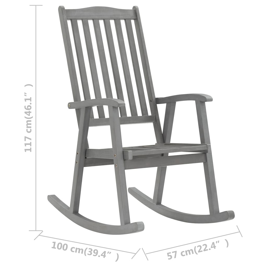 Sedia a Dondolo Grigia in Legno Massello di Acacia - homemem39