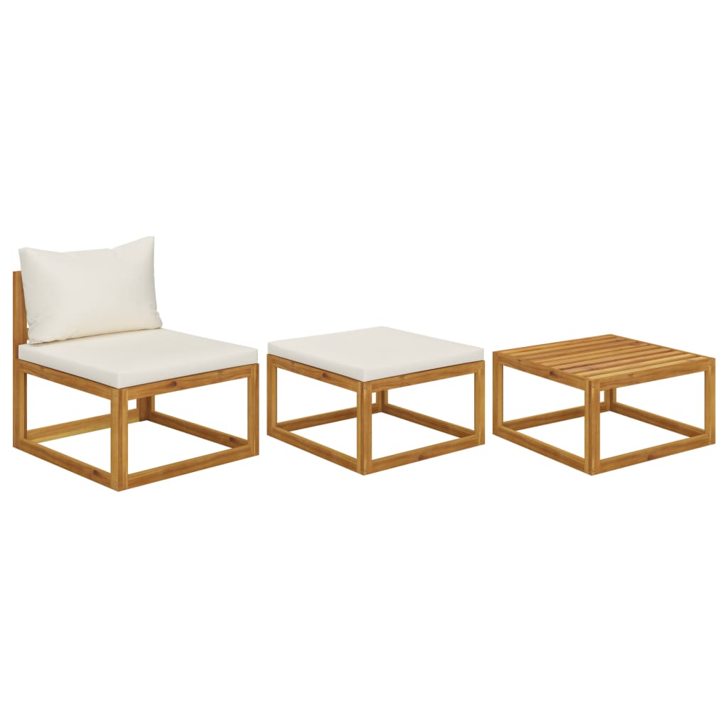 Set Divani da Giardino 3 pz con Cuscini Crema in Legno Acacia - homemem39