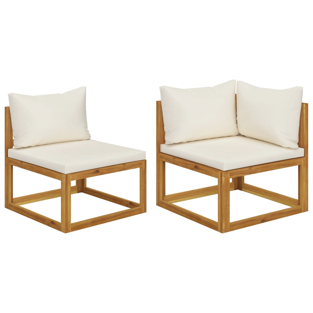 Set Divani da Giardino 2 pz con Cuscini Bianco Crema in Acacia - homemem39