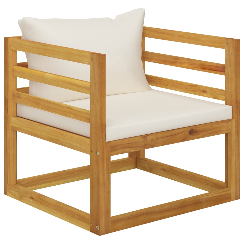 Sedia da Giardino con Cuscino Crema in Legno Massello di Acacia - homemem39