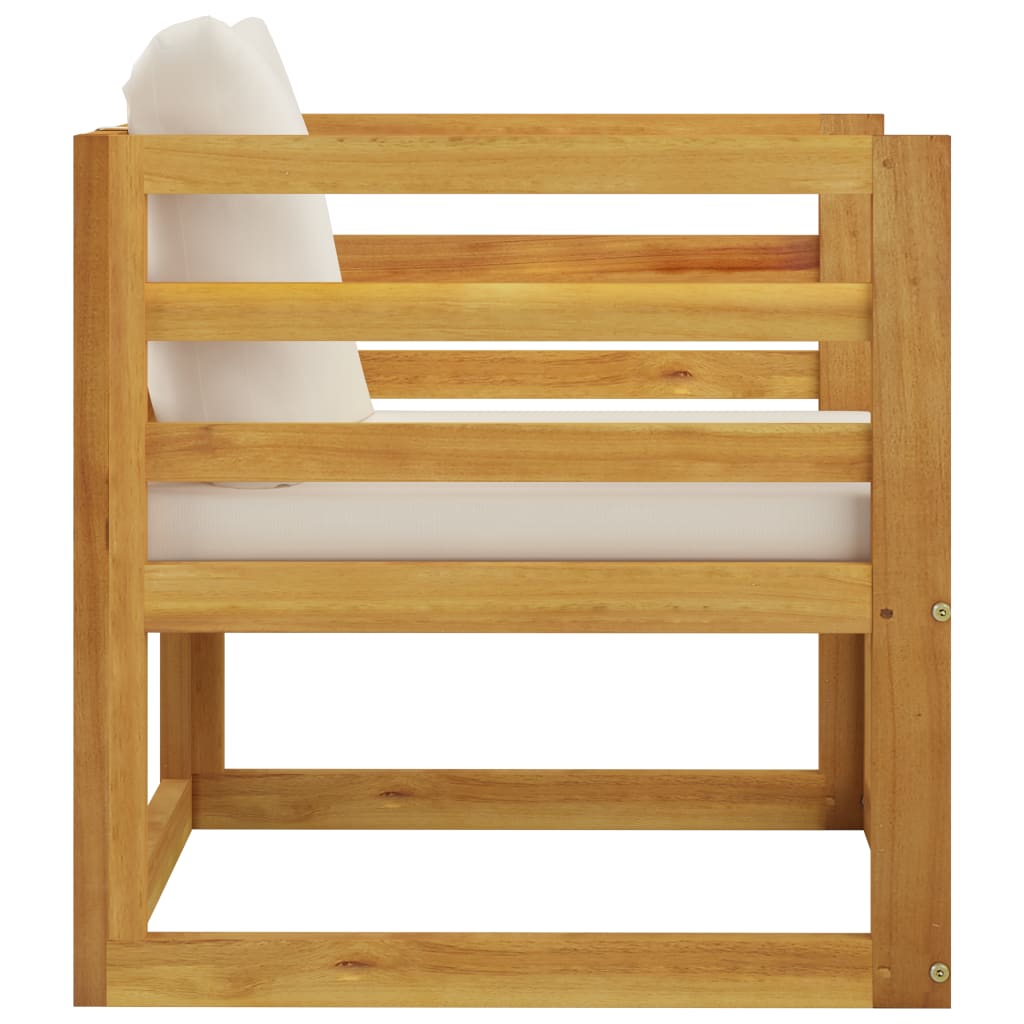 Sedia da Giardino con Cuscino Crema in Legno Massello di Acacia - homemem39