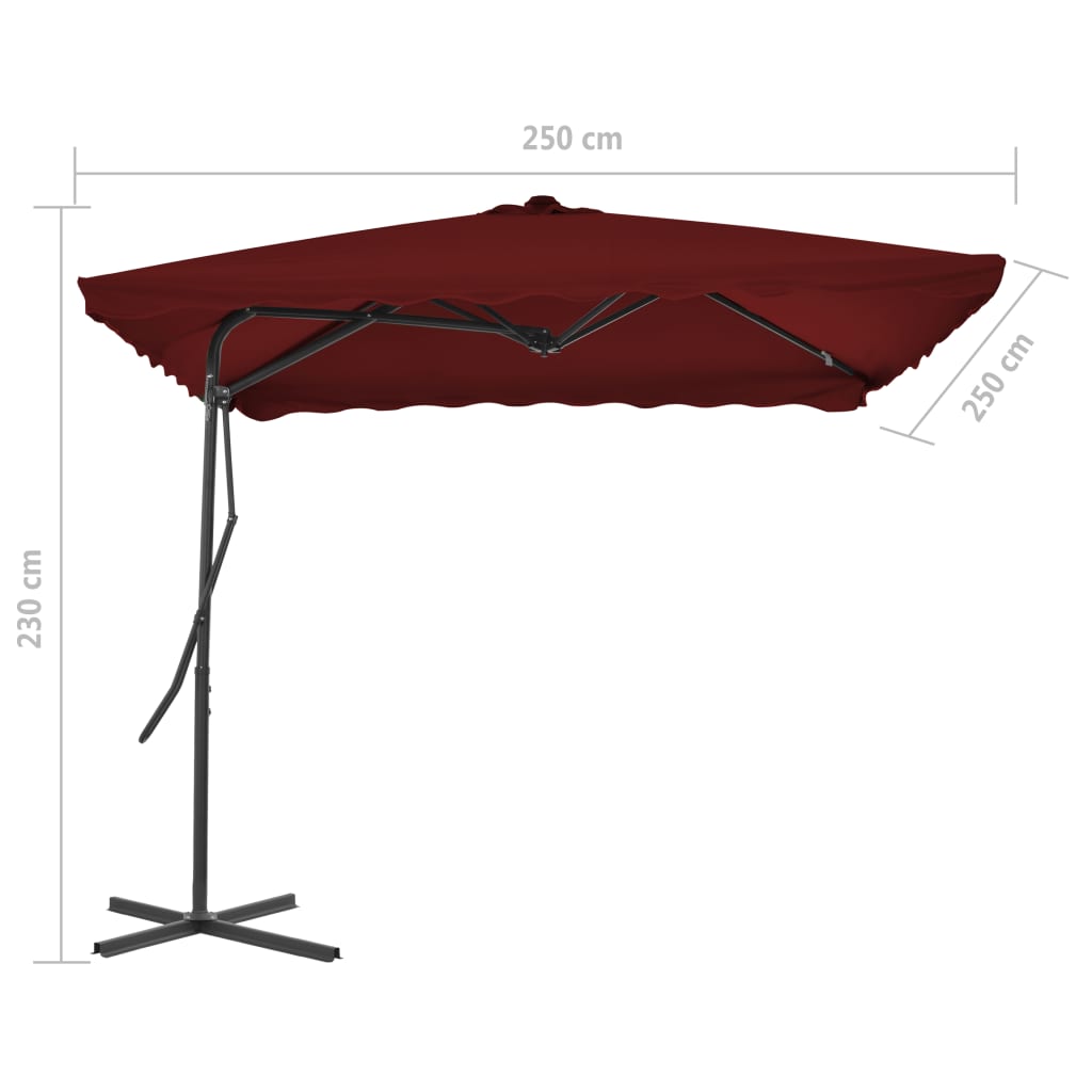 Ombrellone con Palo in Acciaio Rosso Bordò 250x250x230 cm - homemem39