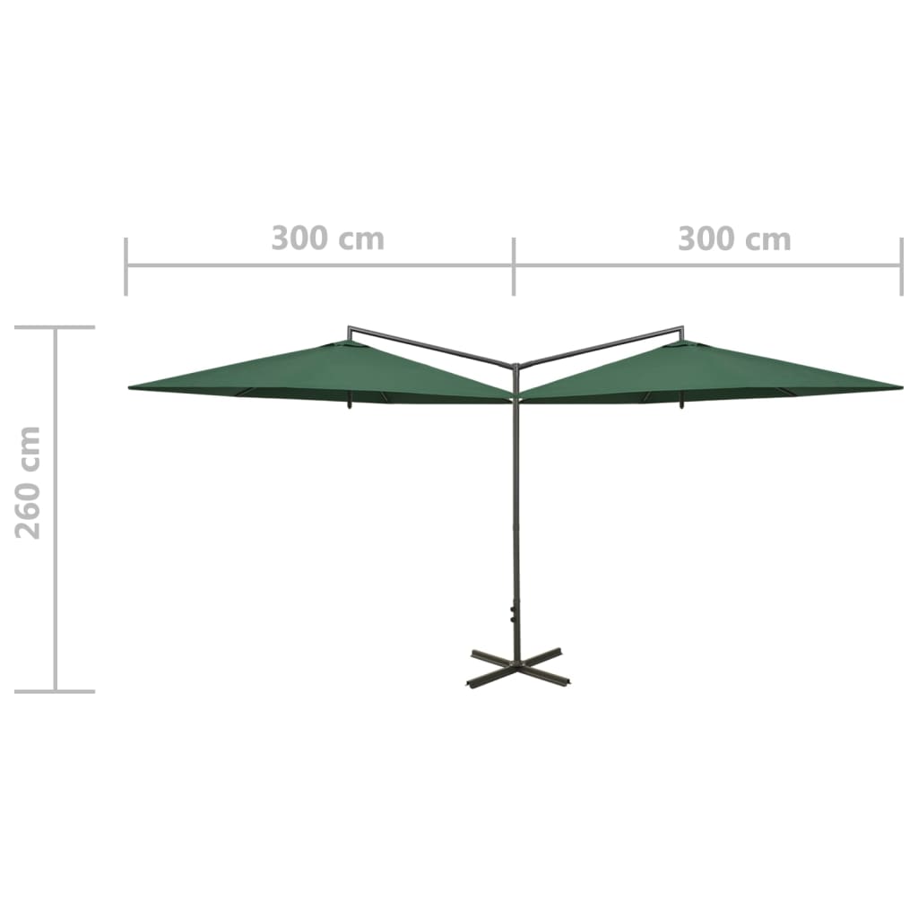 Ombrellone Doppio con Palo in Acciaio Verde 600 cm - homemem39