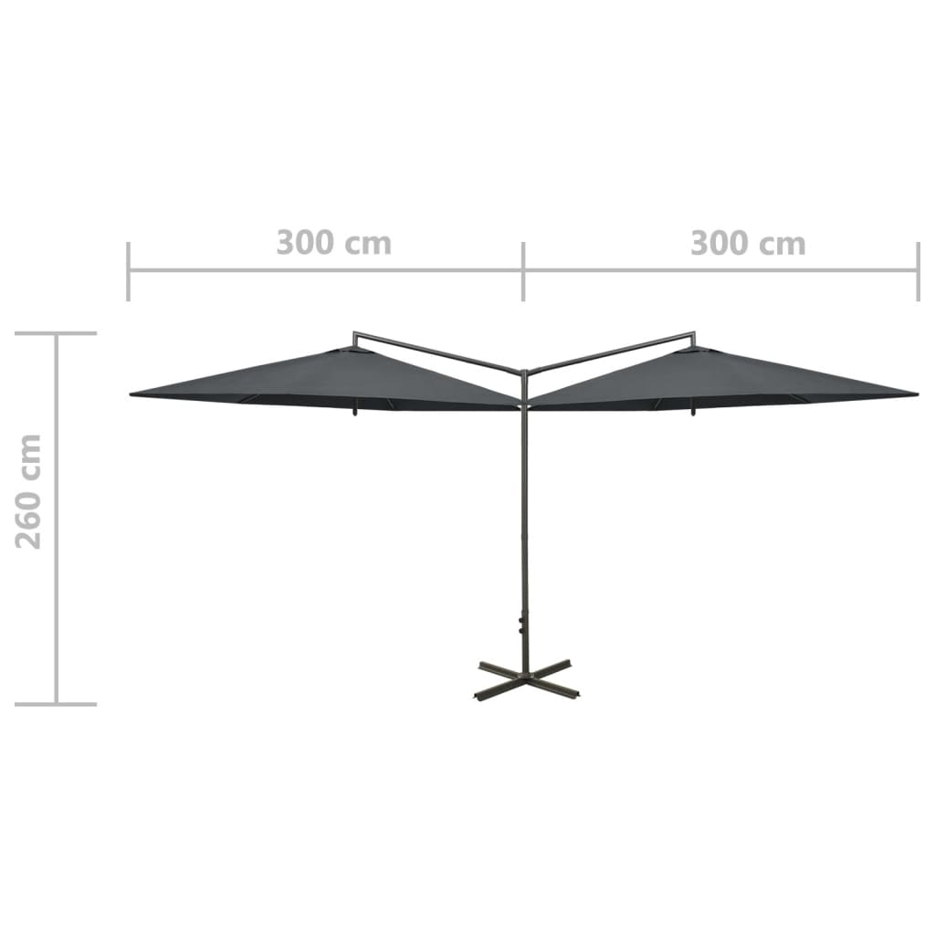 Ombrellone Doppio con Palo in Acciaio Antracite 600 cm - homemem39