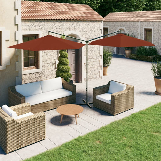 Ombrellone Doppio con Palo in Acciaio Terracotta 600 cm - homemem39