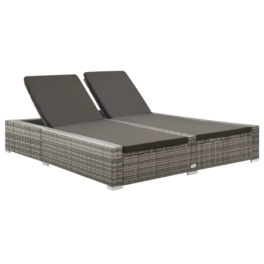 Lettino Prendisole Doppio in Polyrattan Grigio - homemem39