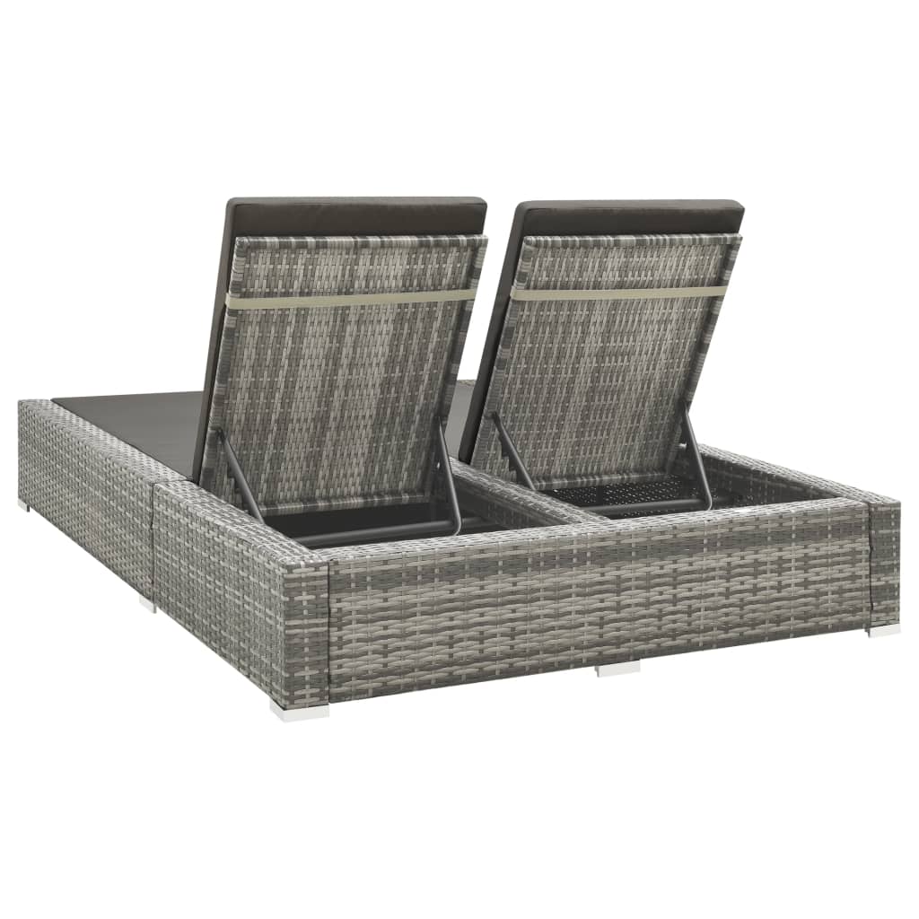 Lettino Prendisole Doppio in Polyrattan Grigio - homemem39