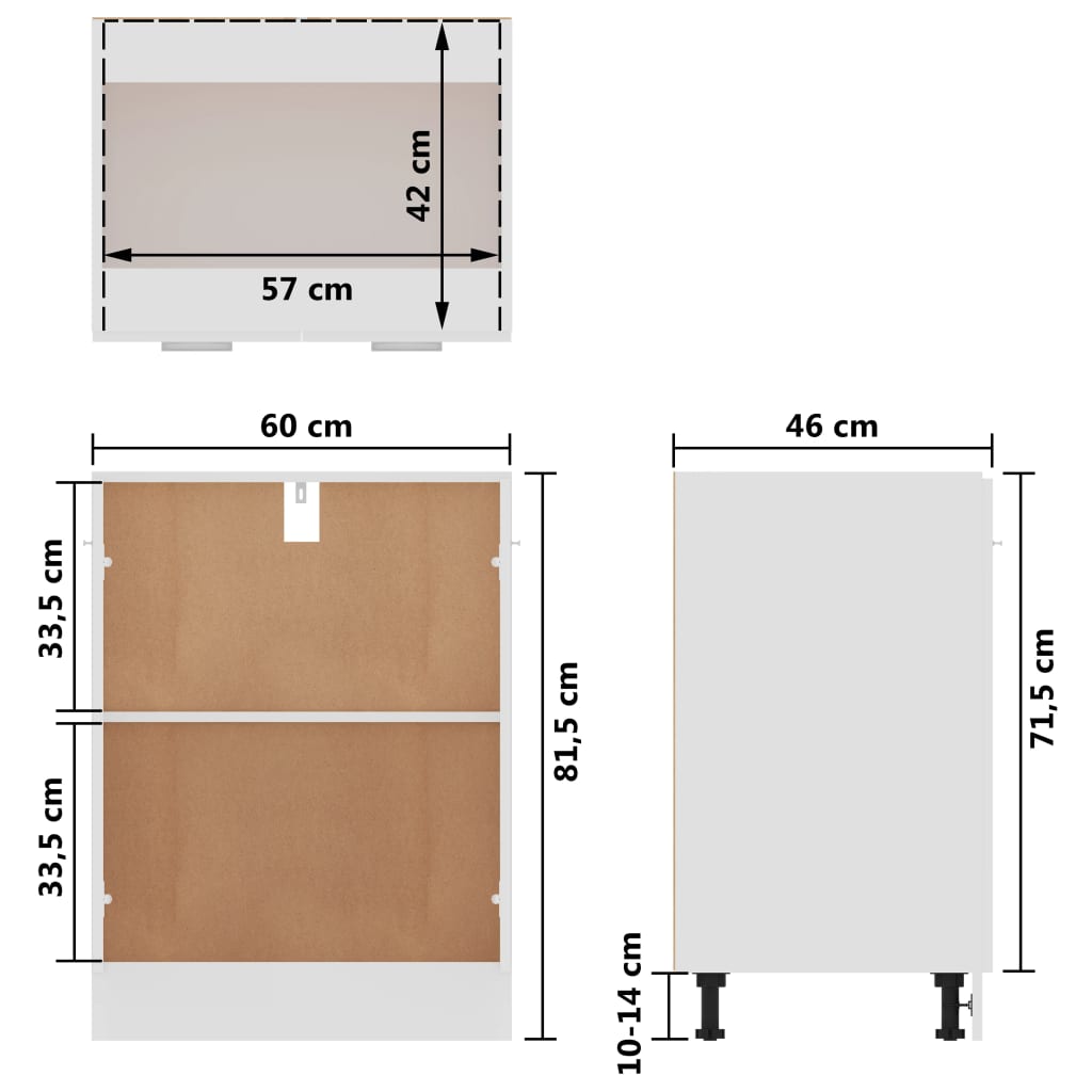 Armadio Inferiore Bianco 60x46x81,5 cm in Legno Multistrato - homemem39