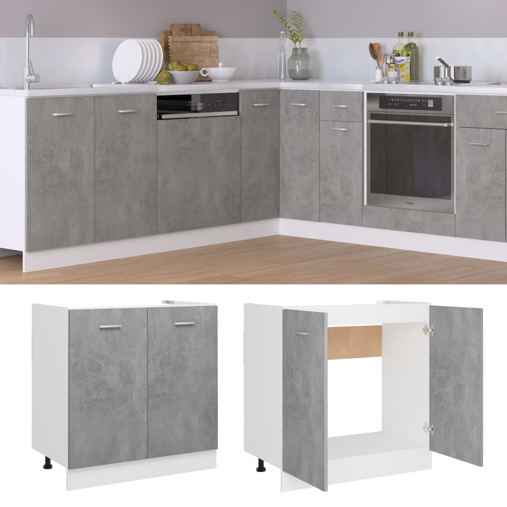 Armadio per Lavabo Grigio Cemento 80x46x81,5 cm in Multistrato - homemem39