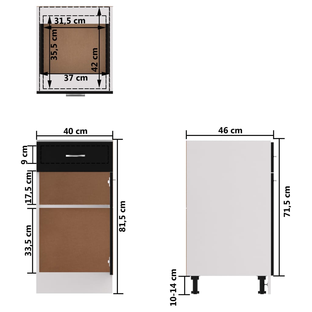 Armadio Inferiore Cassetto Nero 40x46x81,5cm Legno Multistrato - homemem39