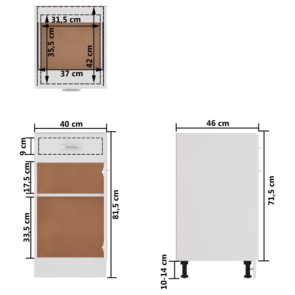 Armadio Inferiore Cassetto Bianco Lucido 40x46x81,5 Multistrato - homemem39