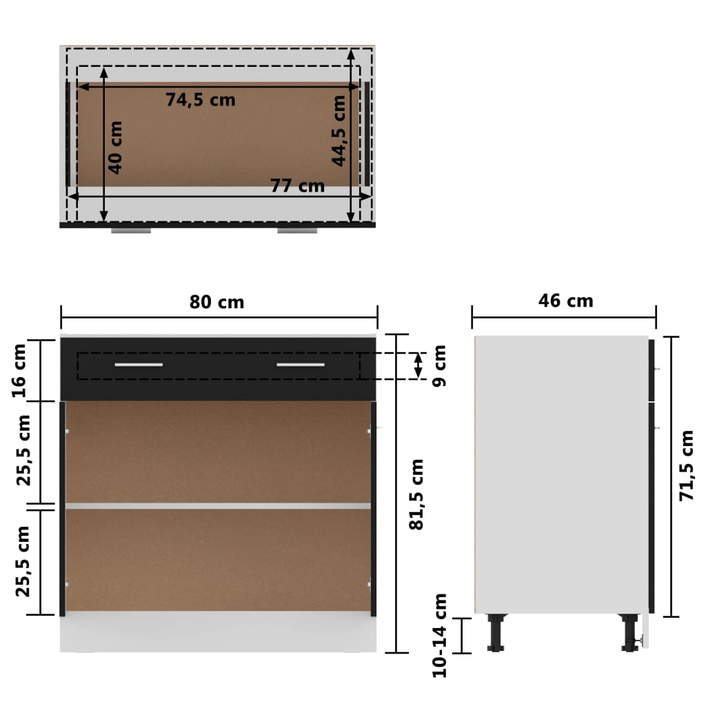 Armadio con Cassetto Nero 80x46x81,5 cm in Truciolato - homemem39