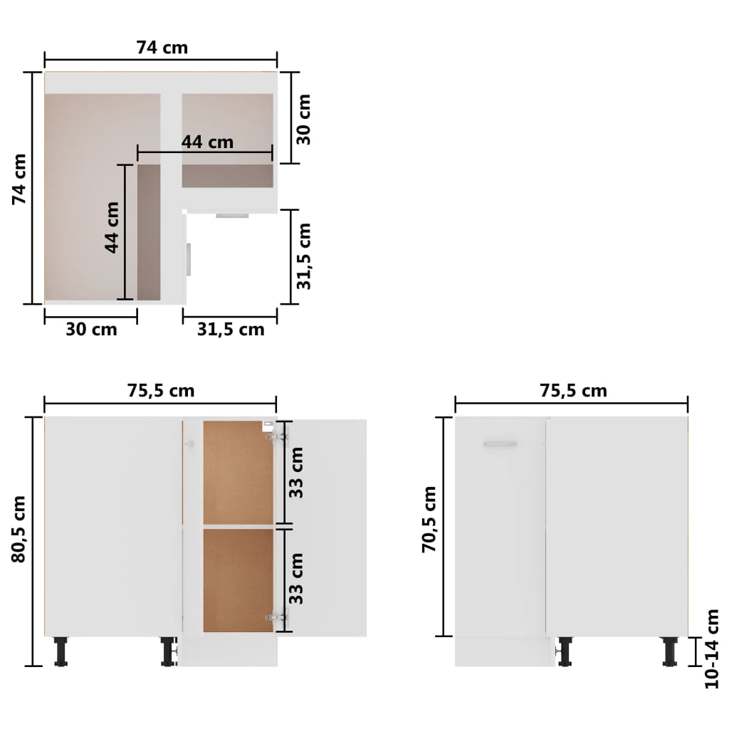 Armadio Angolare Bianco 75,5x75,5x80,5 cm in Legno Multistrato - homemem39