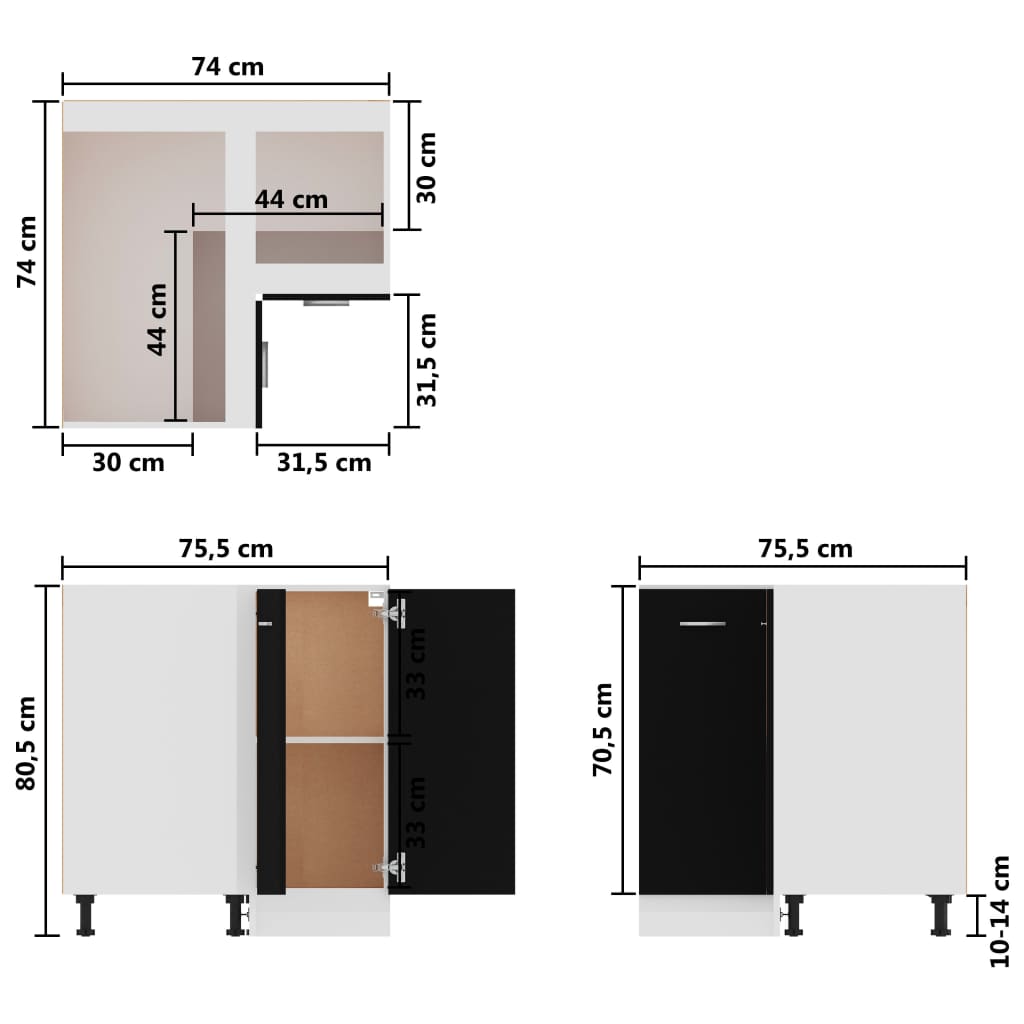 Armadio Angolare Nero 75,5x75,5x80,5 cm in Truciolato - homemem39