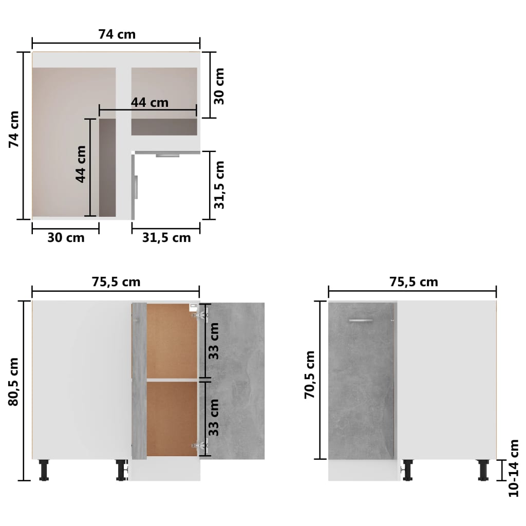 Armadio Angolare Grigio Cemento 75,5x75,5x80,5 cm in Truciolato - homemem39