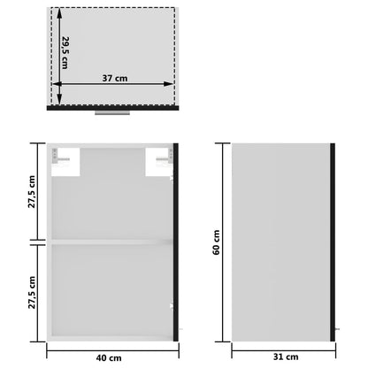 Mobile Pensile con Vetro Nero 40x31x60 cm in Legno Multistrato - homemem39