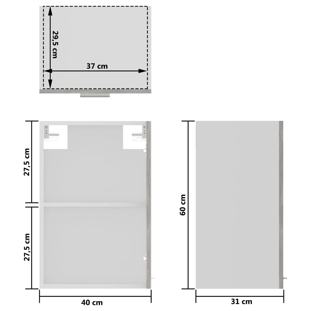 Mobile Pensile con Vetro Grigio Cemento 40x31x60 cm Multistrato - homemem39