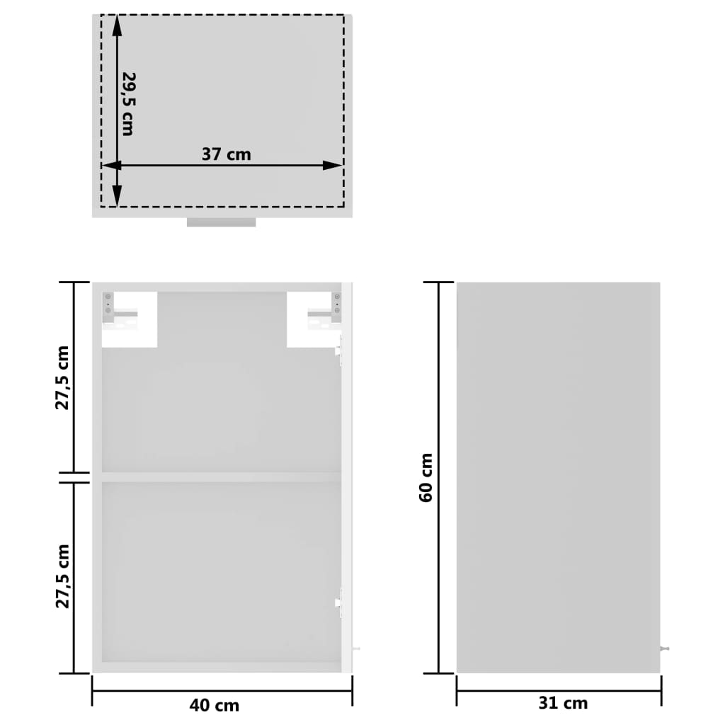 Armadio Sospeso con Vetro Bianco Lucido 40x31x60 cm Truciolato - homemem39