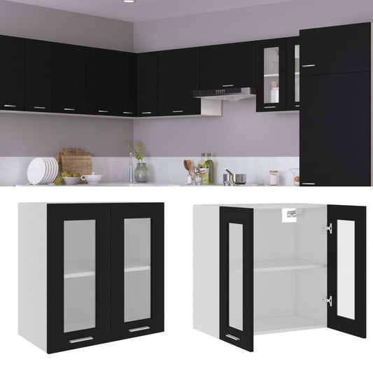 Mobile Pensile con Vetro Nero 60x31x60 cm in Legno Multistrato - homemem39