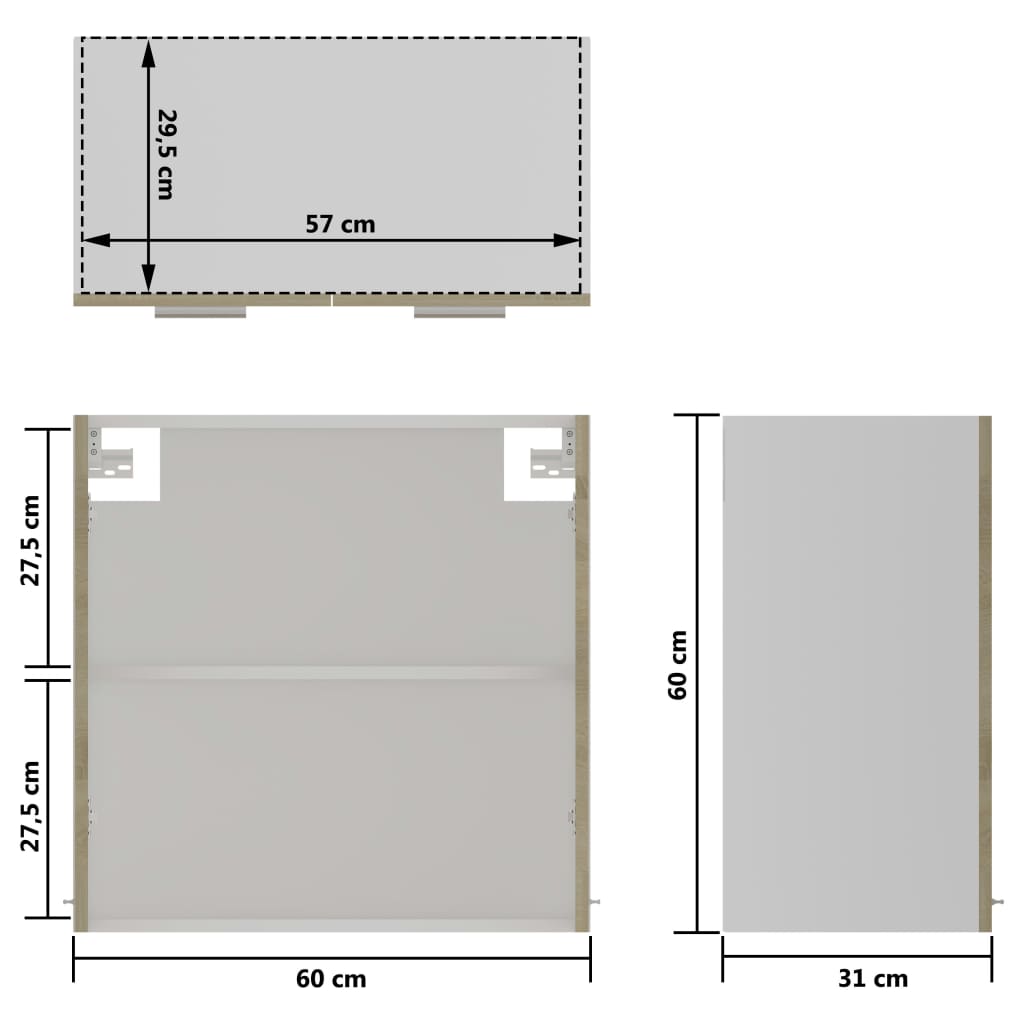 Mobile Pensile con Vetro Rovere Sonoma 60x31x60 cm Multistrato - homemem39