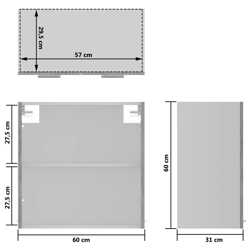 Mobile Pensile con Vetro Grigio Cemento 60x31x60 cm Multistrato - homemem39