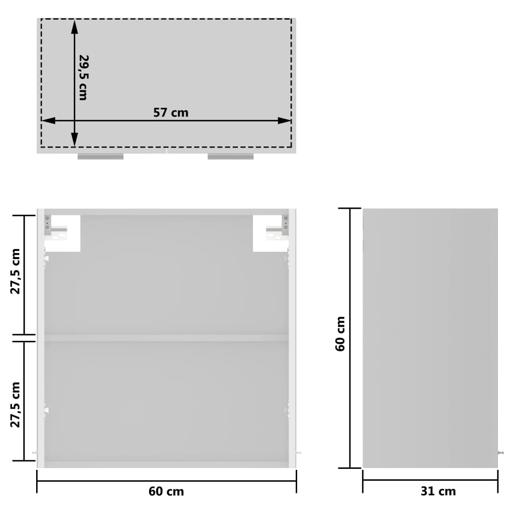 Armadio Sospeso con Vetro Bianco Lucido 60x31x60 cm Truciolato - homemem39