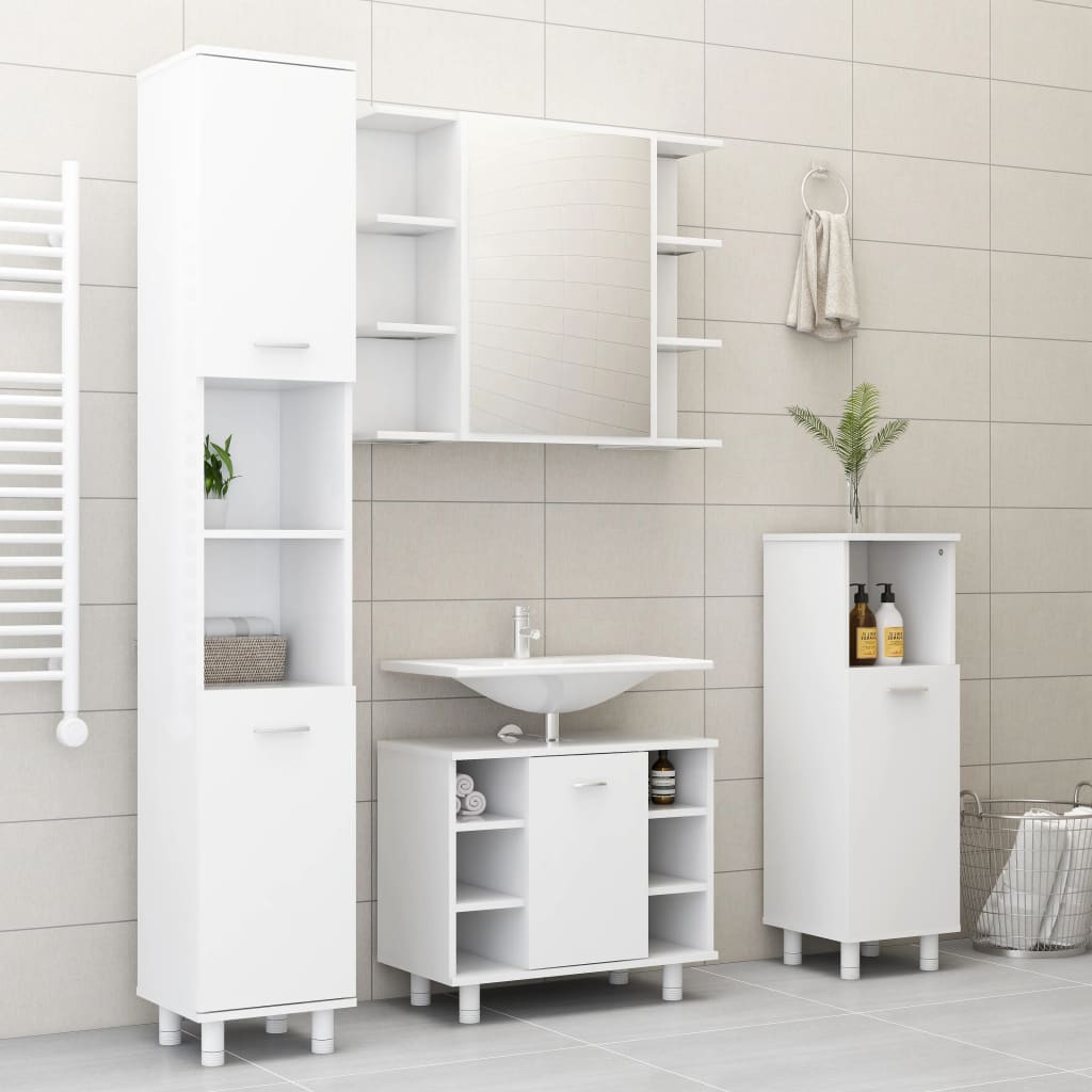 Armadio da Bagno Bianco 30x30x95 cm in Legno Multistrato - homemem39