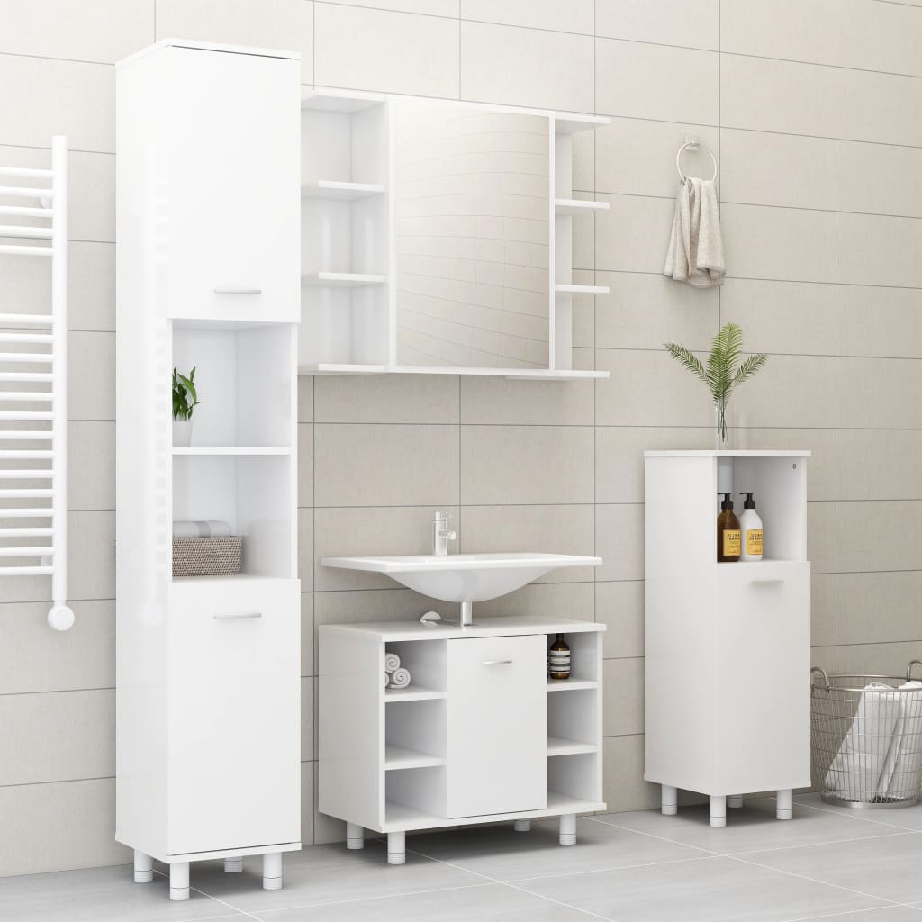 Armadio da Bagno Bianco Lucido 30x30x179 cm in Truciolato - homemem39